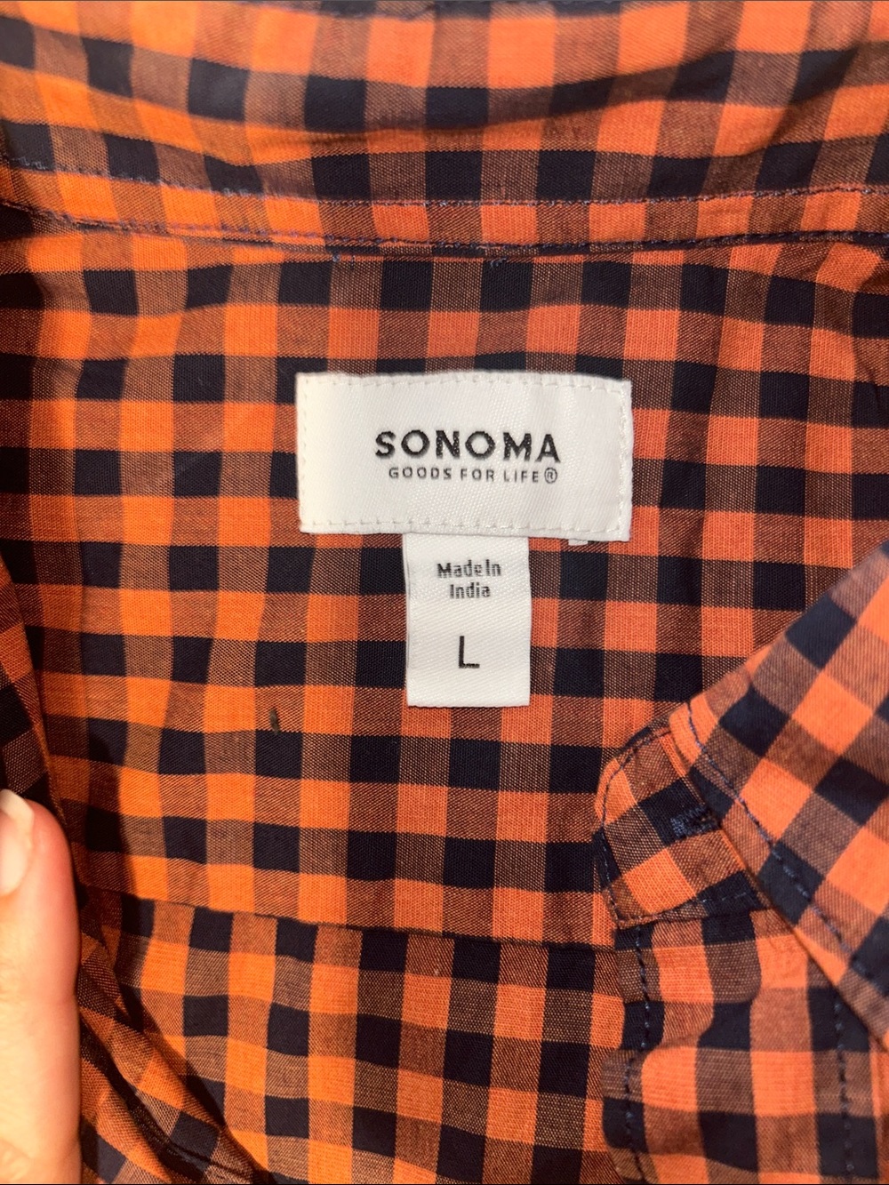 Sonoma Orange and Black Gingham Button-Down Shirt - Picture 3 of 4